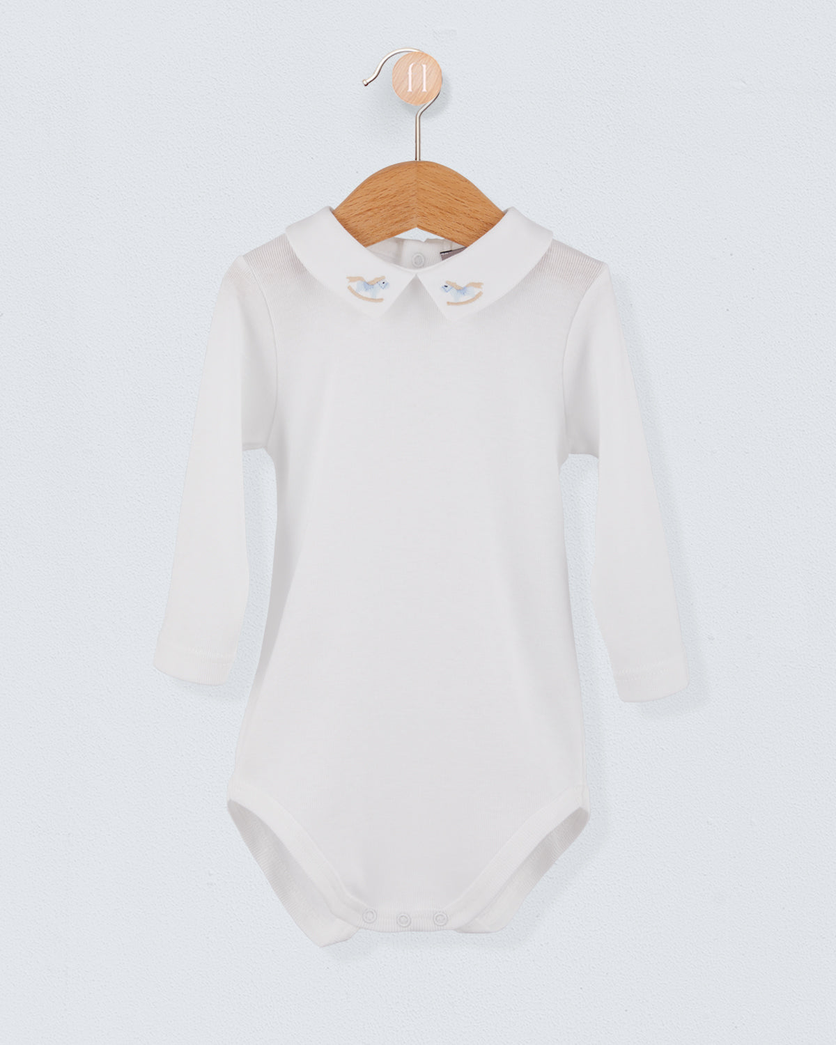 Italian Embroidered Light Blue Rocking Horse Onesie